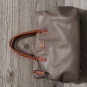 Dooney and Bourke Willa Zip gray and brown pebble leather satchel bag